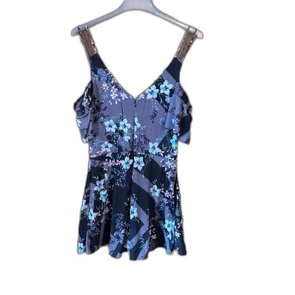 Guess Betty Black with White and Pink Floral Romper Cold Shoulder - Picture 8 of 8